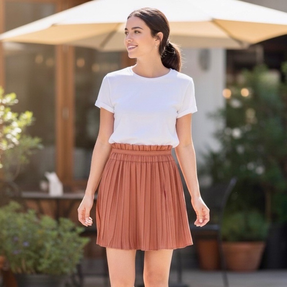 DO+BE Rust Orange Pleated Skort‎ Skirt Shorts Elastic Waist Women's Size Small